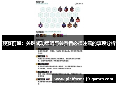 预赛前瞻：关键成功策略与参赛者必须注意的事项分析