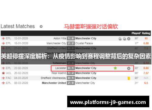 英超停摆深度解析：从疫情影响到赛程调整背后的复杂因素